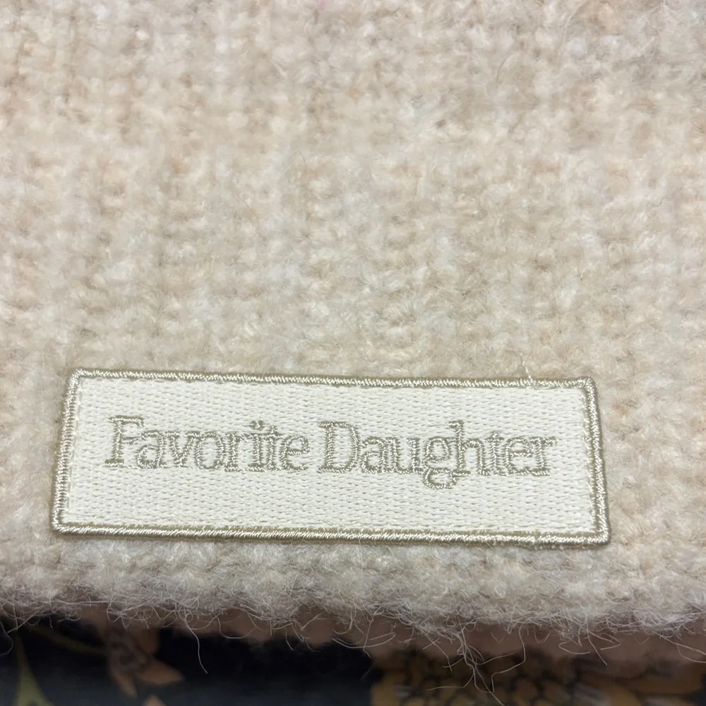 Favorite Daughter Ribbed Knit Logo Patch Winter Wool Beanie in Cream One Size